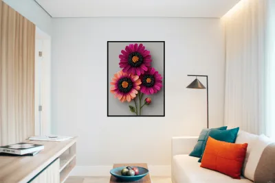 Beaded Blossoms – Textured Pink Daisy Abstract Print Reproduction