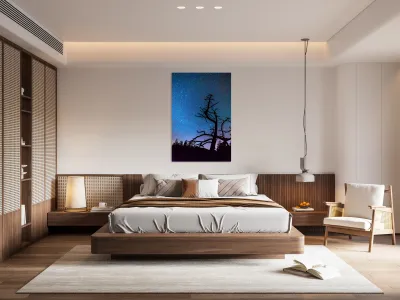 Starry Night Sky with Silhouette Tree Reproduction