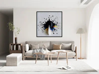 Impact Point – Monochrome Burst with Royal Accents Print Reproduction