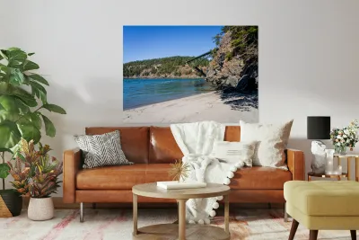 Turbulent water of Deception Pass under historic cantilevered br Reproduction