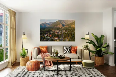 Aerial view of Leavenworth the Bavarian Alpine village in Casca Reproduction