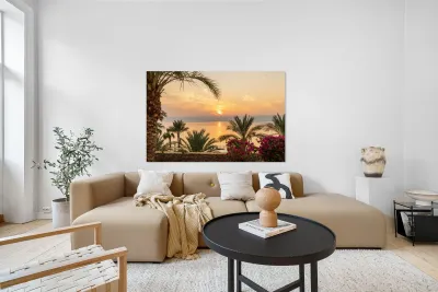 Sun setting behind the West Bank of Israel over Dead Sea Reproduction