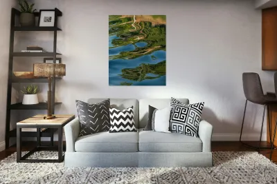 Sailboat on Nile River with ripples in the reflection from passi Reproduction