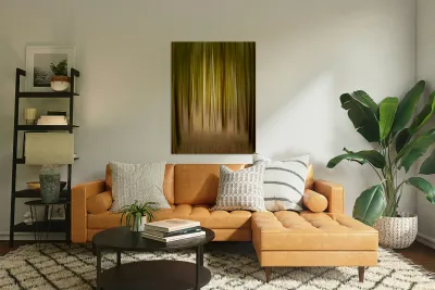 Path through pine trees with intentional camera movement Reproduction