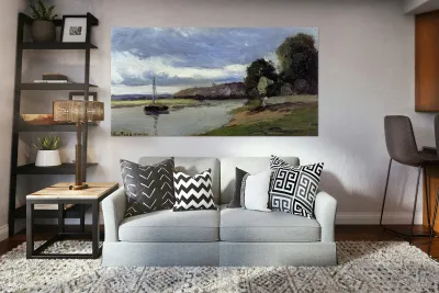 Banks of a River with Barge 1864 Camille Piss Reproduction