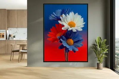 Patriotic Daisies – Red White Blue Floral Print Reproduction