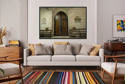 Shaft of light coming through the entrance door. Eglise de Saint Maurice. Chatillon-sur-Loire Centre. France Reproduction