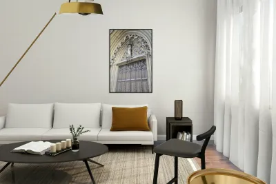 Entrance door detail of Eglise Saint-Bonaventure. France Reproduction