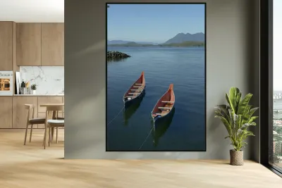 Two native canoes anchored in Tofino Harbour Reproduction