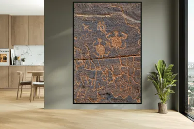 Ancient petroglyphs showcasing animal figures and geometric designs Crane Petroglyph Site Verde Valley Arizona Reproduction