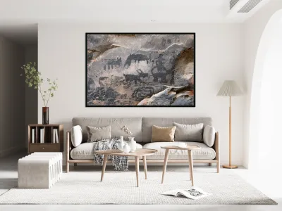 Black petroglyphs of animals Palatki Ruins Arizona USA Reproduction