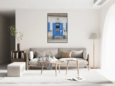 Blue door and shutters at the lock keepers house Ecluse 24 Anizy Champ du Pont Limanton Nievre Burgundy France Reproduction