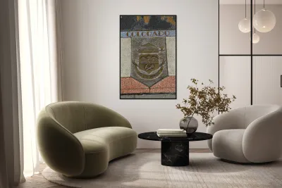 Bas relief plaque for Colorado is inlaid into Hoover Dams plazas surface one of the seven states that fall within the Colorado Rivers basin. Hoover Dam Arizona Nevada USA Reproduction