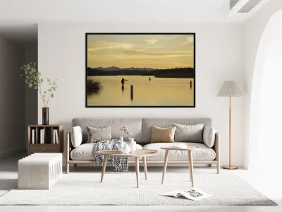 Backlit man fishing at sunset Patagonia Lake State Park Arizona USA Reproduction