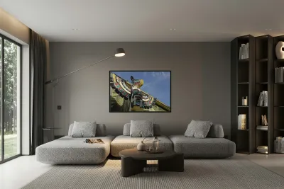 Thunderbird Above Killer Whale   Carver: Harold Alfred 1990. Cowichan Valley Vancouver Island British Columbia Canada. Reproduction