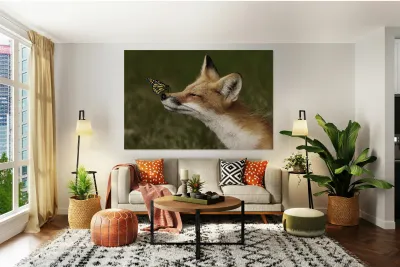 Red Fox with Butterfly Reproduction