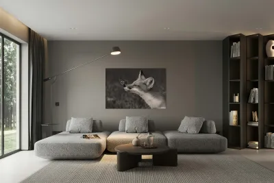 Red Fox with Butterfly BW Reproduction