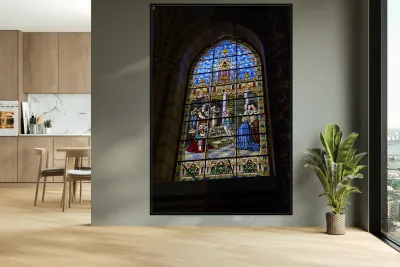 Stained glass window at Basilica del Voto Nacional Quito Ecuador Reproduction