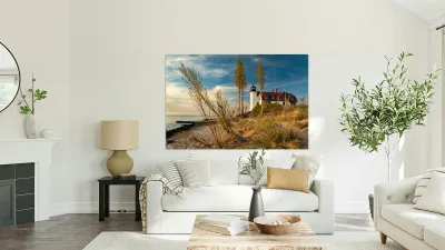 Point Betsie Lighthouse On The Beach Reproduction