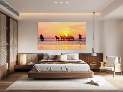 Camargue Horses Sunset Reproduction