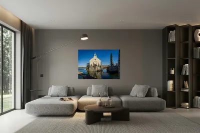 Clear December day in Adriatica Village McKinney Texas a plann Reproduction