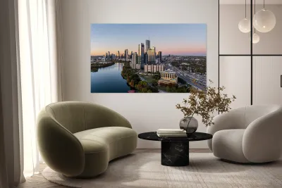 Broad panorama aerial view of downtown Austin Skyline  Reproduction