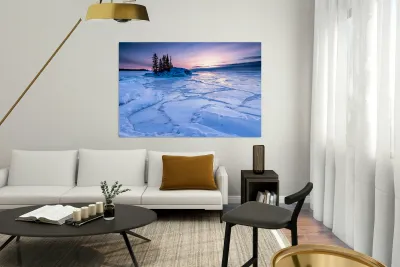 Icy Sunrise over Frozen Lake Superior Reproduction