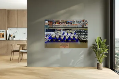 Fresh oysters on display at a seafood market. Reproduction
