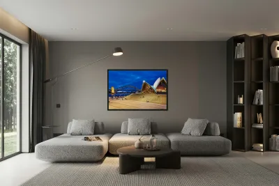 Sydney Opera House and Harbour Bridge at dusk. Reproduction