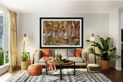 Opulent grand staircase in a historic opera house. Reproduction