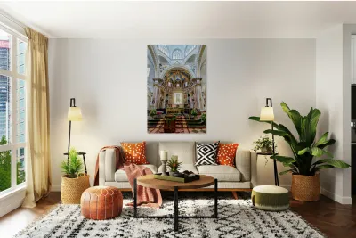 Valencia Cathedral features stunning architecture and altar deta Reproduction