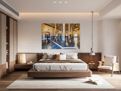 Visitors explore Lonja de la Seda in Valencia Spain Reproduction