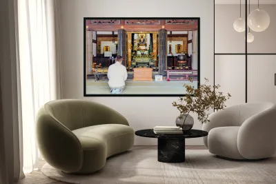 Man prays at Senso ji temple in Asakusa Tokyo Japan Reproduction