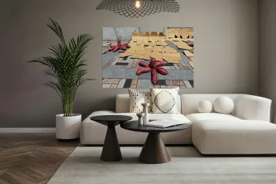 Red potatoes on display for sale in Tokyo market area Reproduction