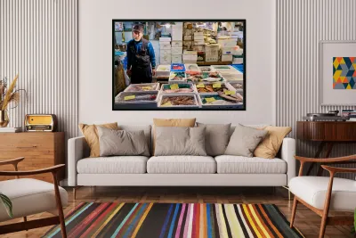 Fish market in Tokyo shows variety of seafood and local seller Reproduction