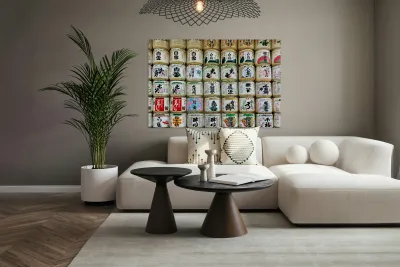 Sake barrels lined up at Meiji Jingu in Tokyo Japan Reproduction