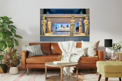 Caryatids on display at the Acropolis Museum in Athens Greece Reproduction