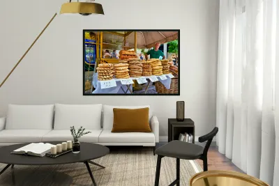 Food stall offers baked goods in downtown Athens Greece Reproduction