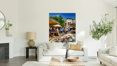 People walk around the bustling flea market at Monastiraki Reproduction