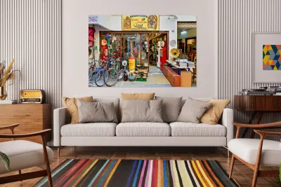 Flea market shopping in Monastiraki Athens Greece with vintage i Reproduction