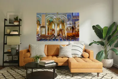 Visitors inside Mitropolis Cathedral in Athens Greece during the Reproduction