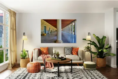 Walking through the Stoa of Attalos in Ancient Agora Athens Gre Reproduction