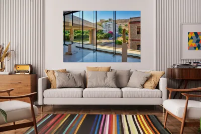 View of the acropolis from the acropolis museum in athens greece Reproduction