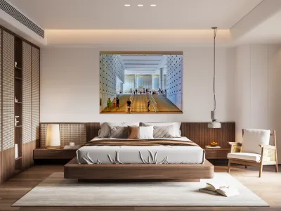 People walk around the Acropolis Museum in Athens Greece Reproduction