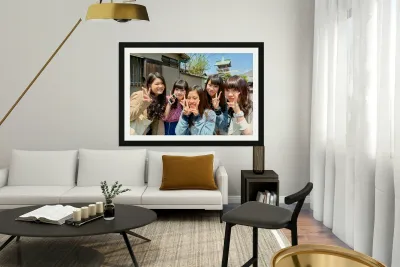 Young girls smiling in Kyoto while enjoying the day together Reproduction