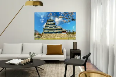 Matsumoto Castle during cherry blossom season in Japan Reproduction