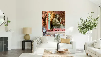 Great Buddha Hall at Todai ji temple in Nara Japan invites visi Reproduction