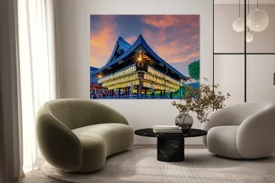 Yasaka shrine in Kyoto with lanterns during sunset Reproduction