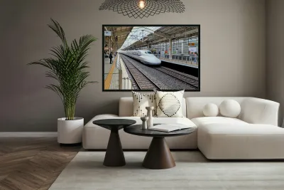 Shinkansen arrives at Kyoto Station in Japan during daylight Reproduction
