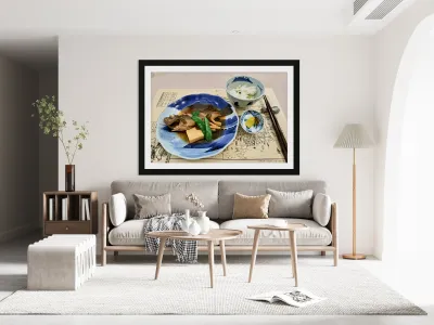 Enjoying traditional Japanese cuisine at a restaurant in Miyajim Reproduction